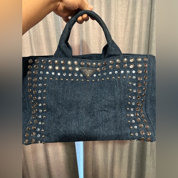Prada Denim Rhinestone Canapa Bag - Picture 1 of 16